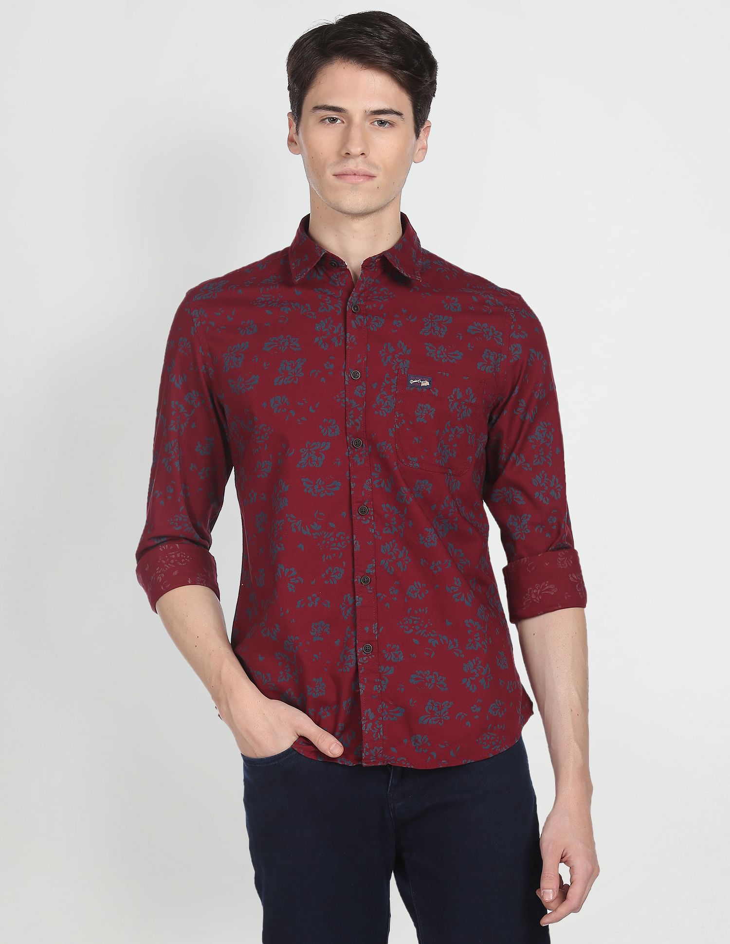 Abstract Print Cotton Casual Shirt Maroon - uspoloassn-test.in | Large