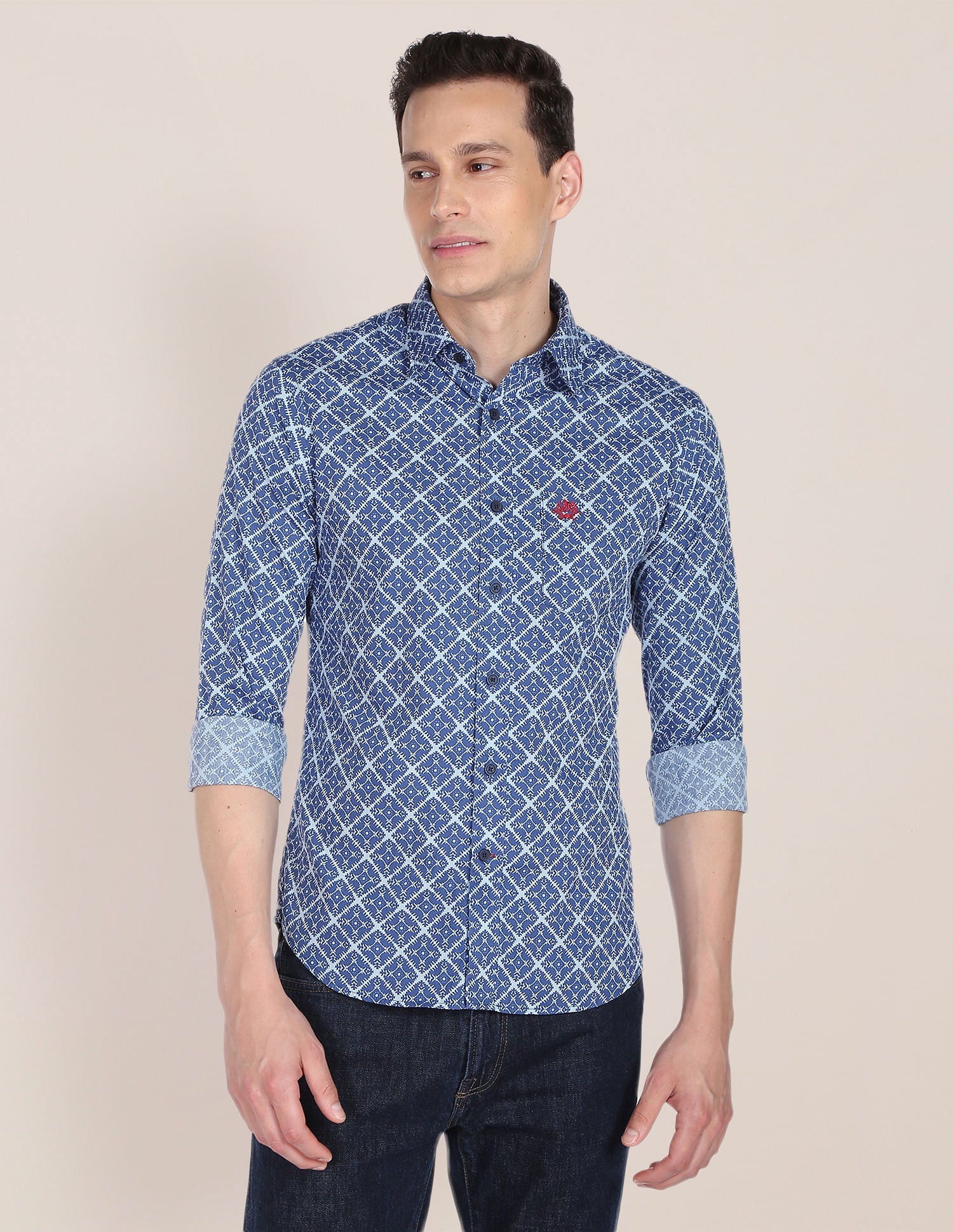 Abstract Print Premium Cotton Casual Shirt Blue - uspoloassn-test.in | Large