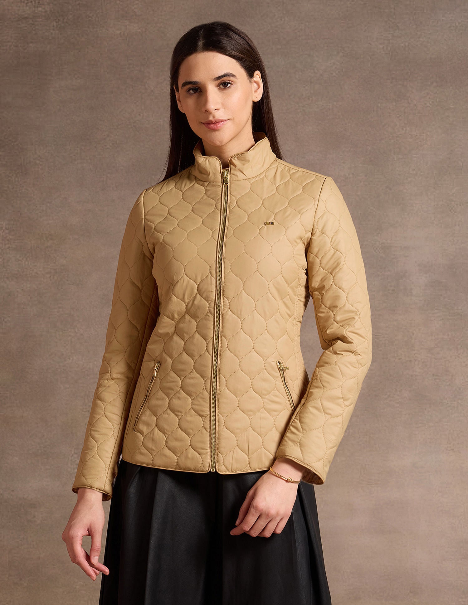 High Neck Puffer Jacket Beige - uspoloassn-test.in | Large