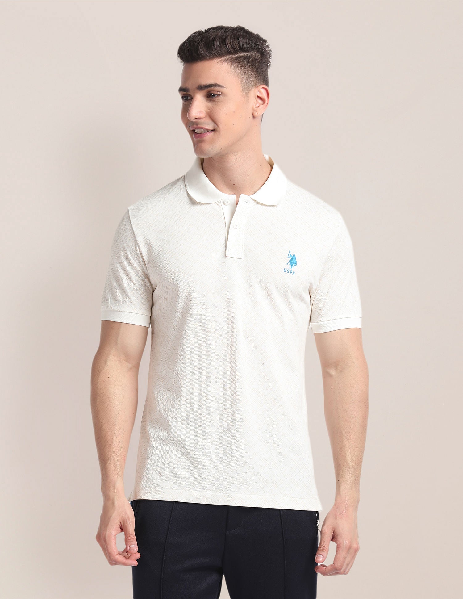 Abstract Print Slim Polo Shirt Beige - uspoloassn-test.in | Large