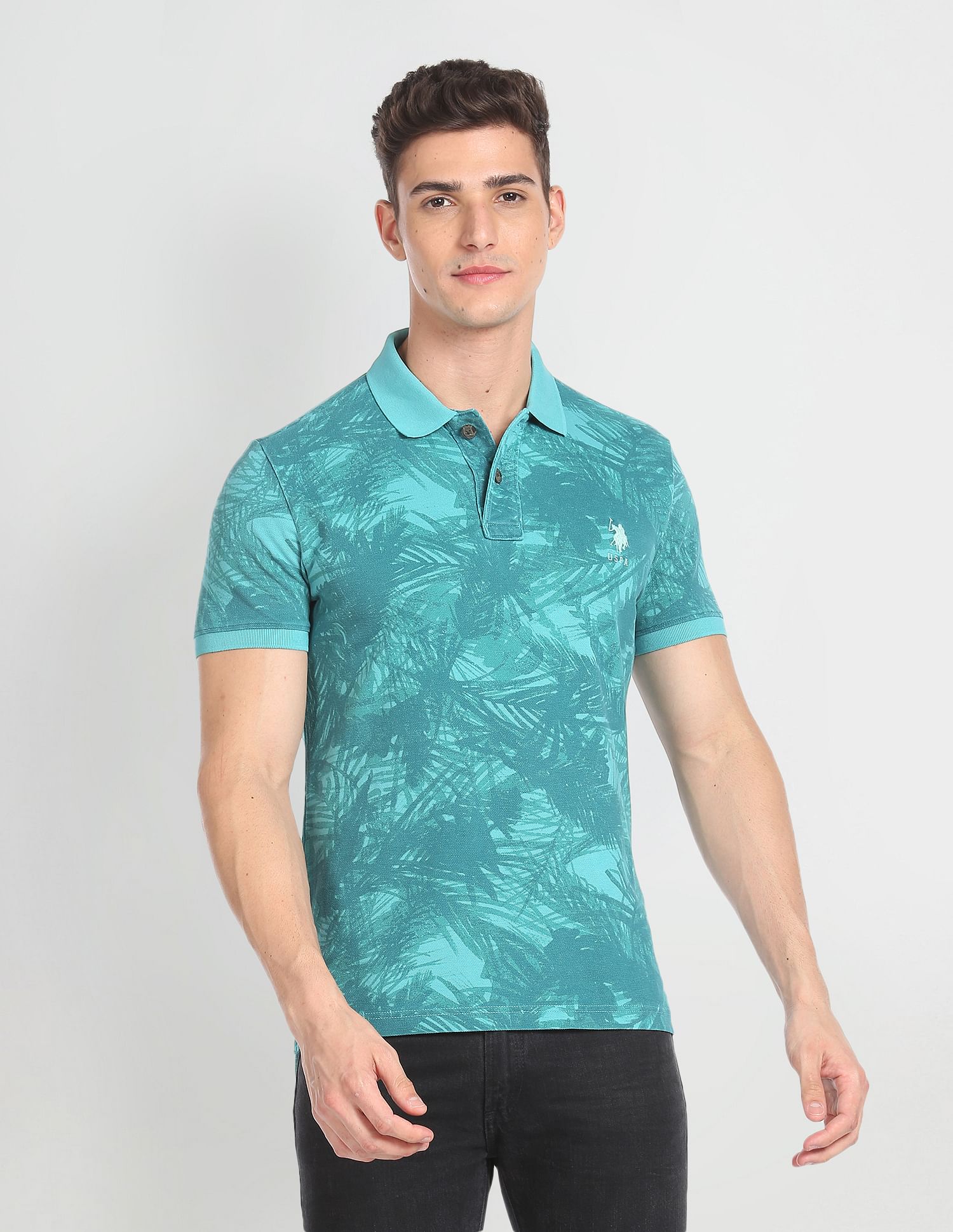 Abstract Print Cotton Polo Shirt Turquoise - uspoloassn-test.in | Large