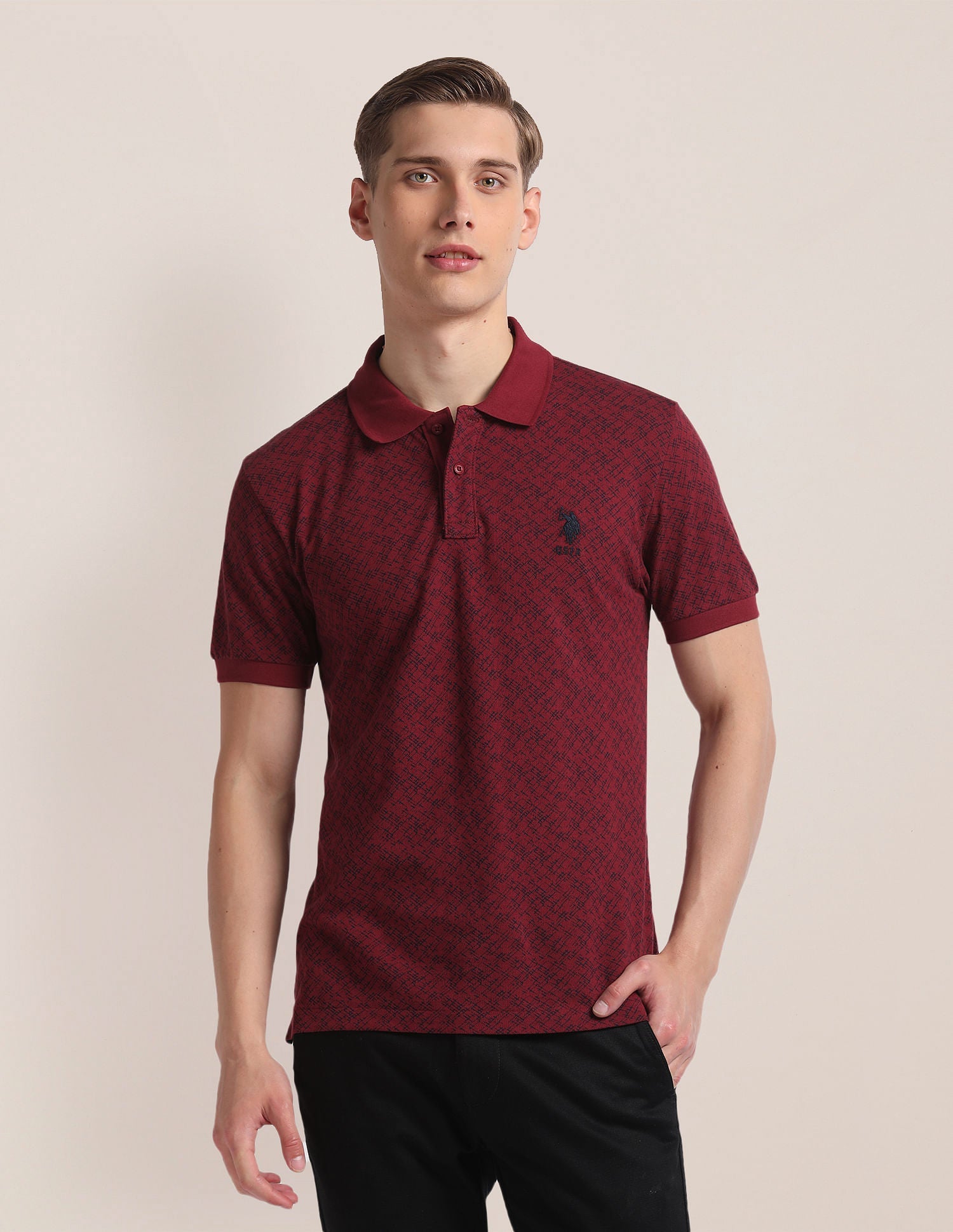 Abstract Print Cotton Polo Shirt Red - uspoloassn-test.in | Large