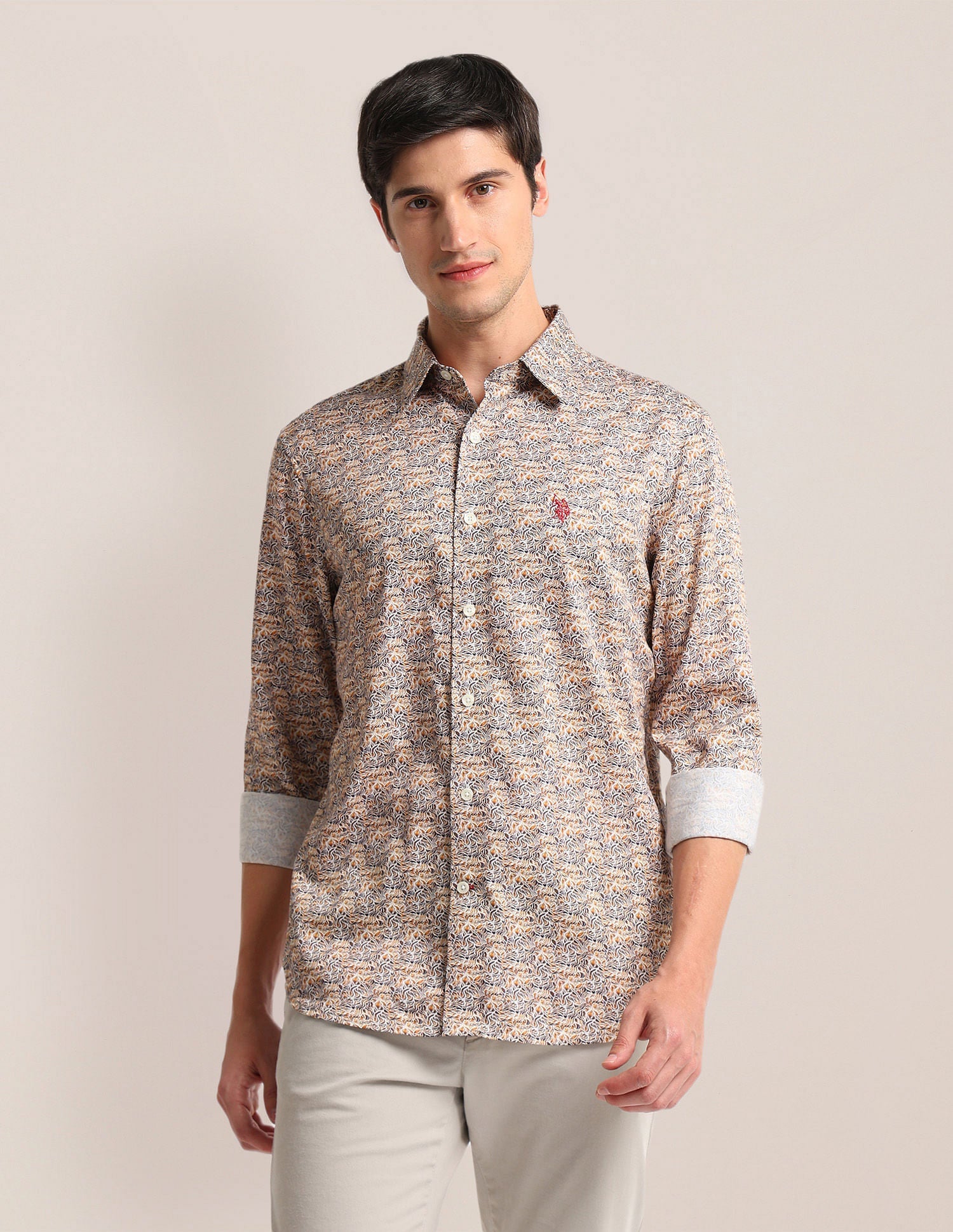 Abstract Print Sateen Shirt Brown - uspoloassn-test.in | Large
