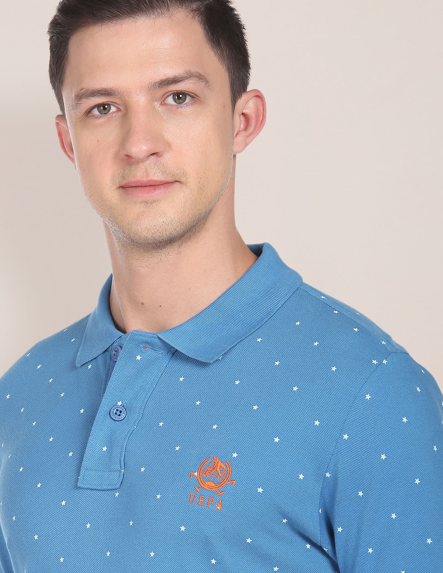 All Geometric Cotton Polo Shirt Blue - uspoloassn-test.in | Large