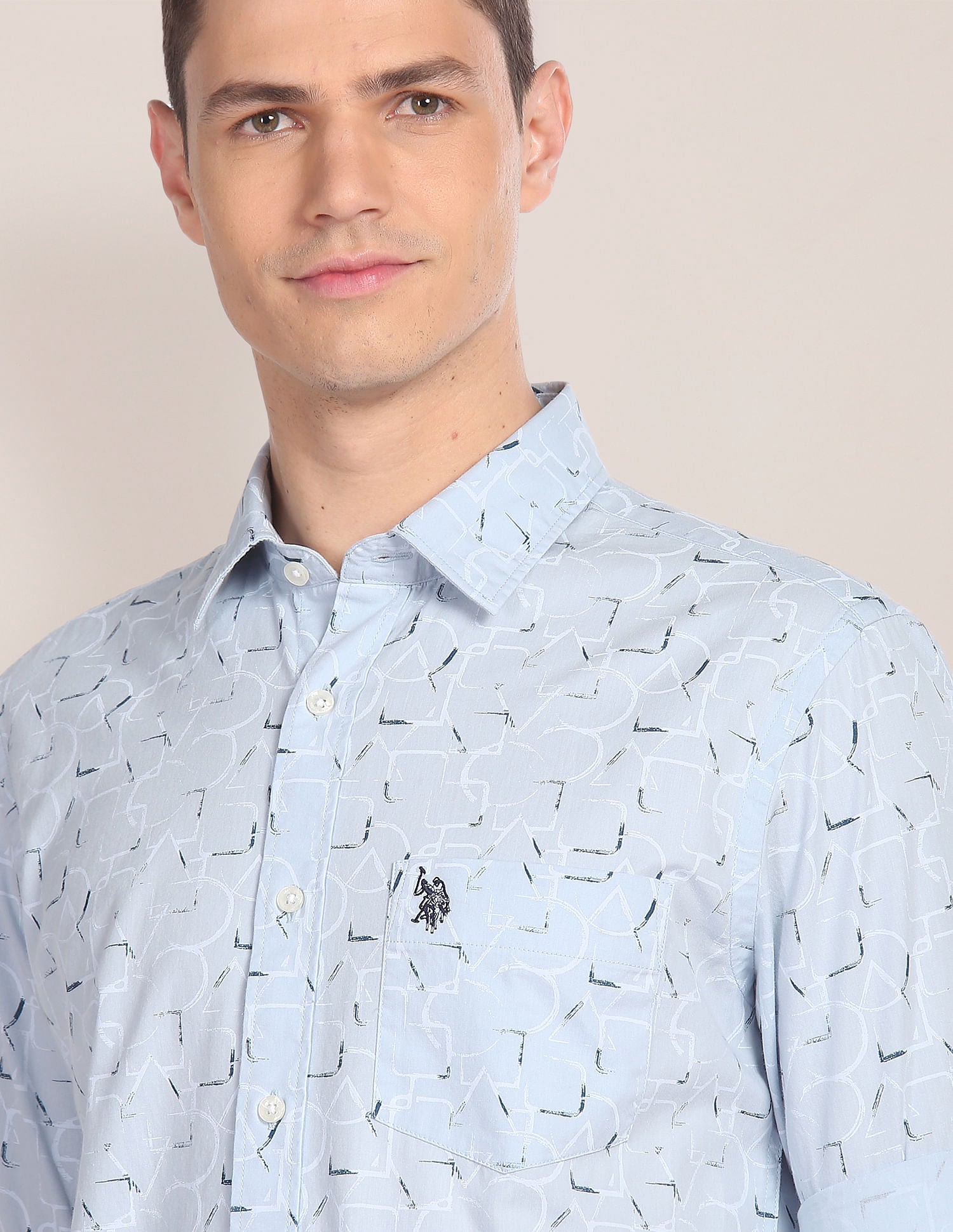 Abstract Print Tailored Fit Shirt Blue - uspoloassn-test.in | Large