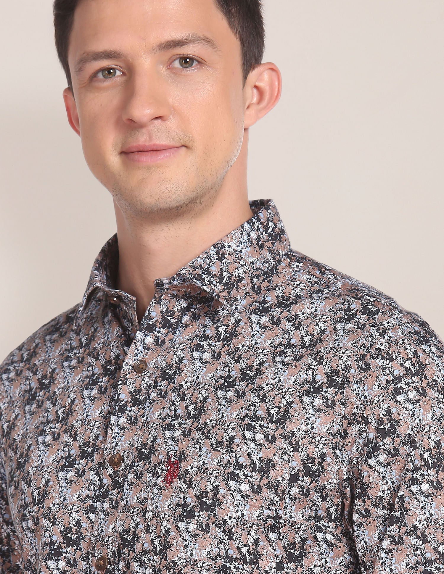 Abstract Print Cotton Twill Shirt Brown - uspoloassn-test.in | Large
