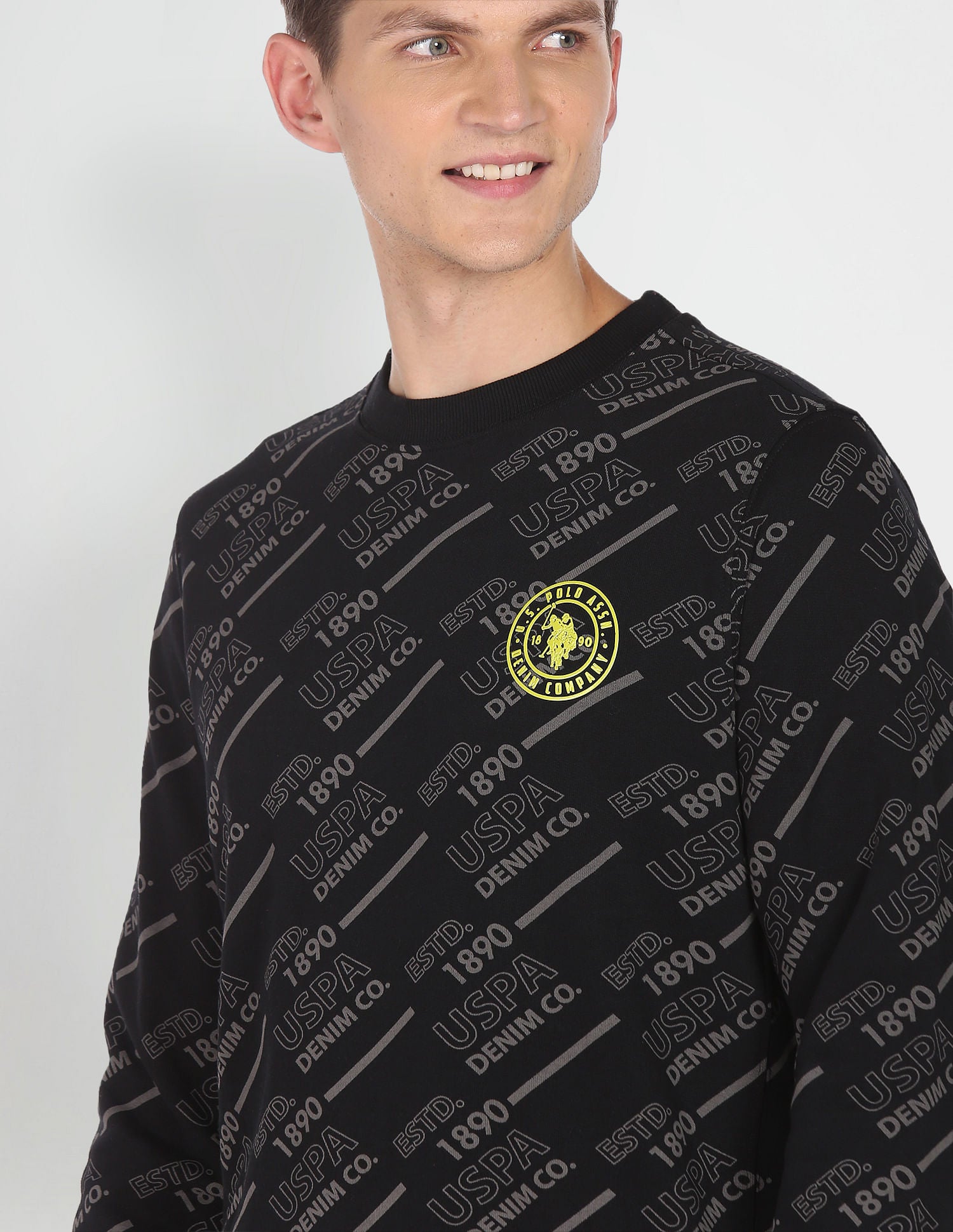 All Over Brand Print Cotton Sweatshirt Black - uspoloassn-test.in | Large