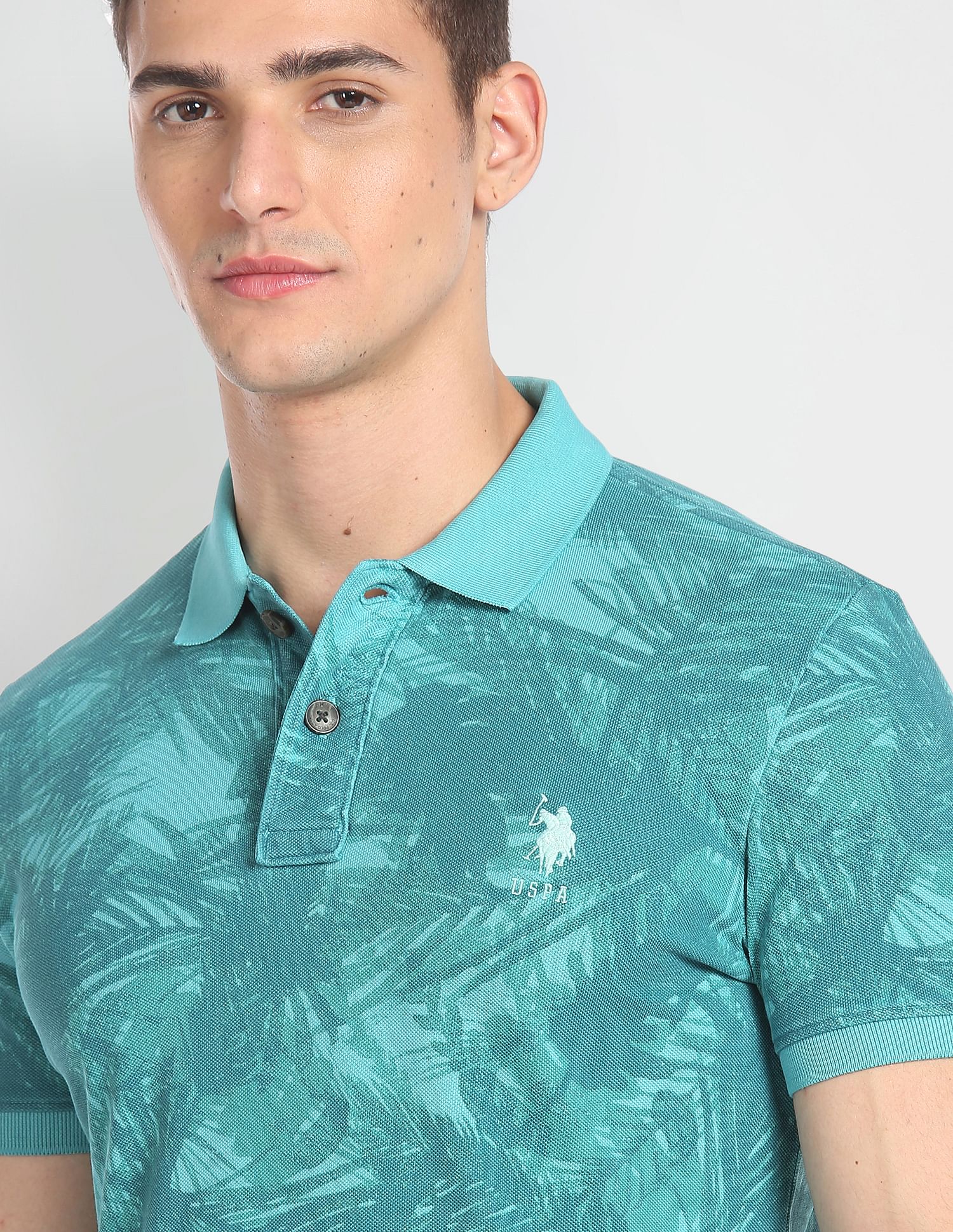 Abstract Print Cotton Polo Shirt Turquoise - uspoloassn-test.in | Large