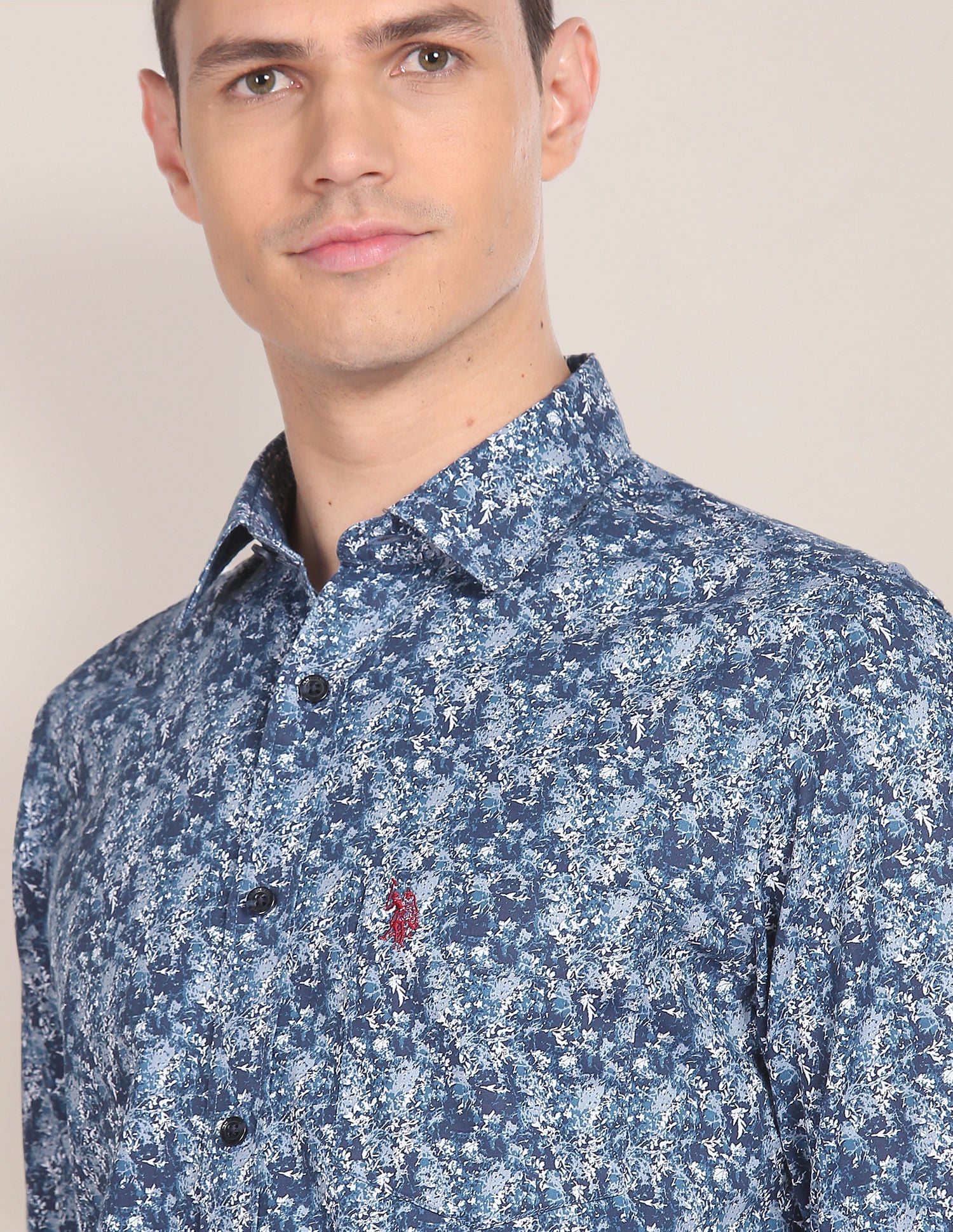 Abstract Print Cotton Shirt Navy - uspoloassn-test.in | Large