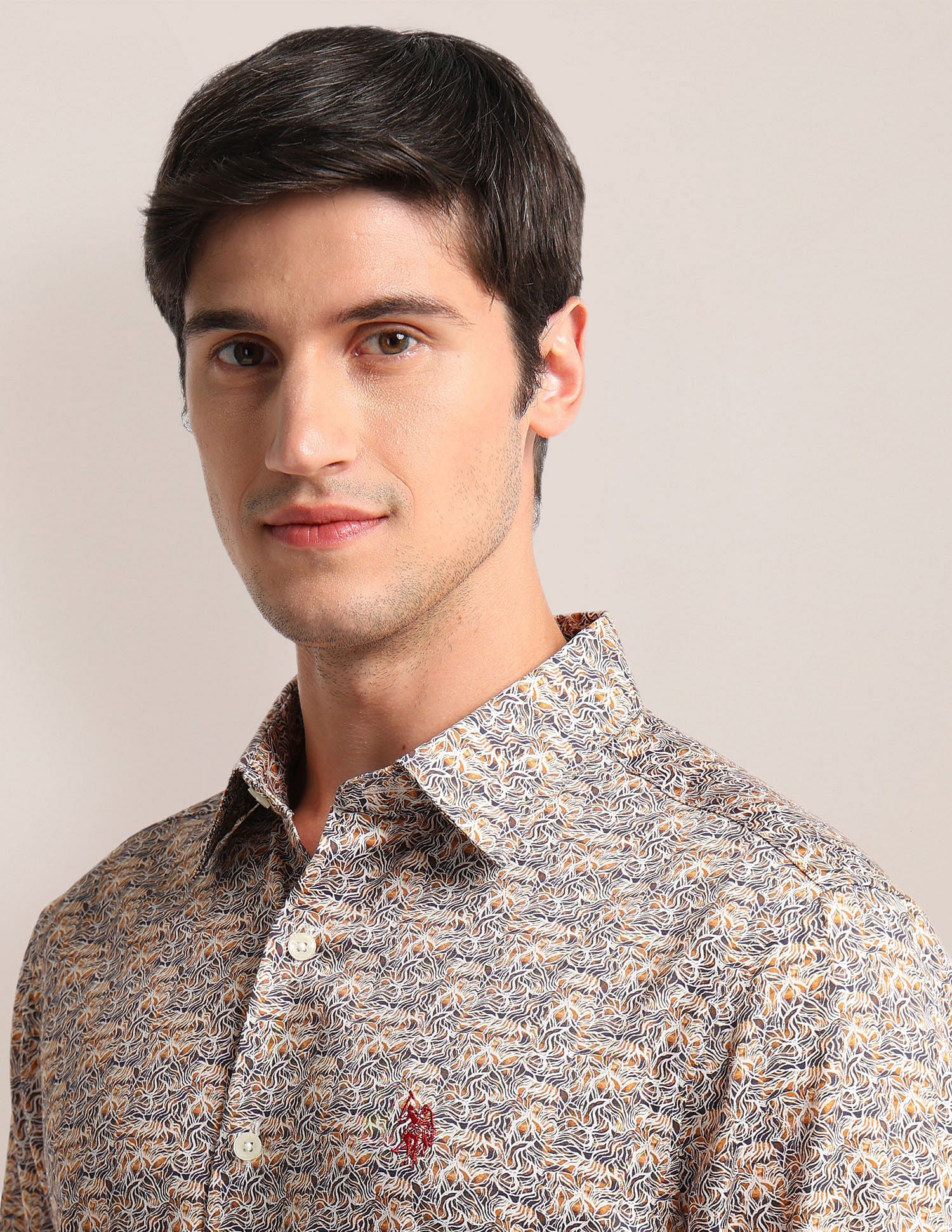 Abstract Print Sateen Shirt Brown - uspoloassn-test.in | Large