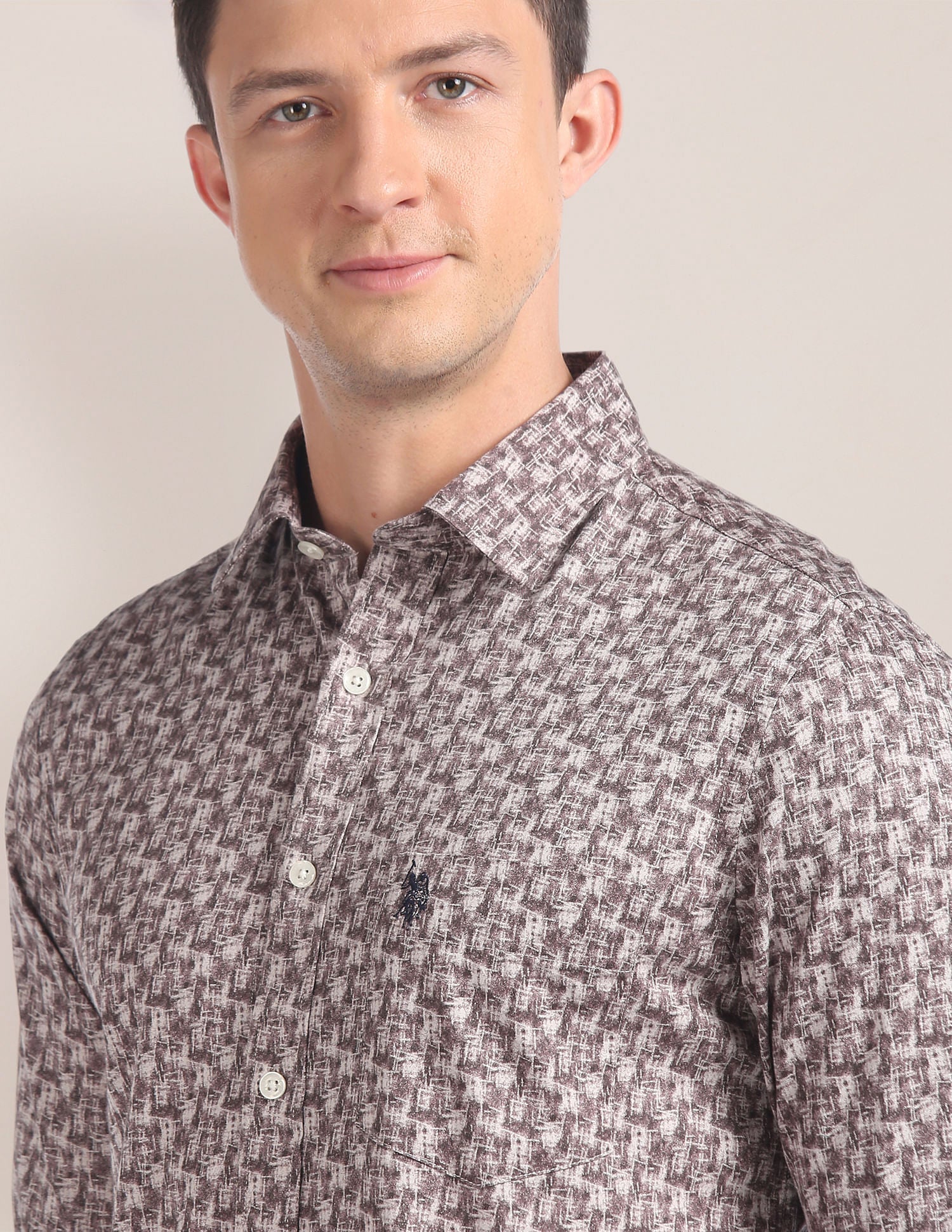 Abstract Print Cotton Twill Shirt Brown - uspoloassn-test.in | Large