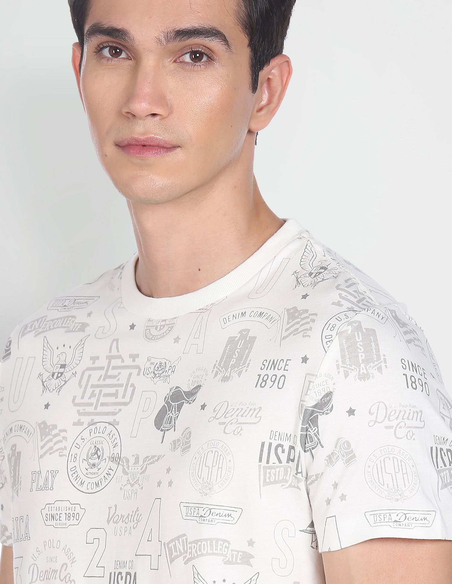 All Over Brand Print Cotton T-Shirt White - uspoloassn-test.in | Large
