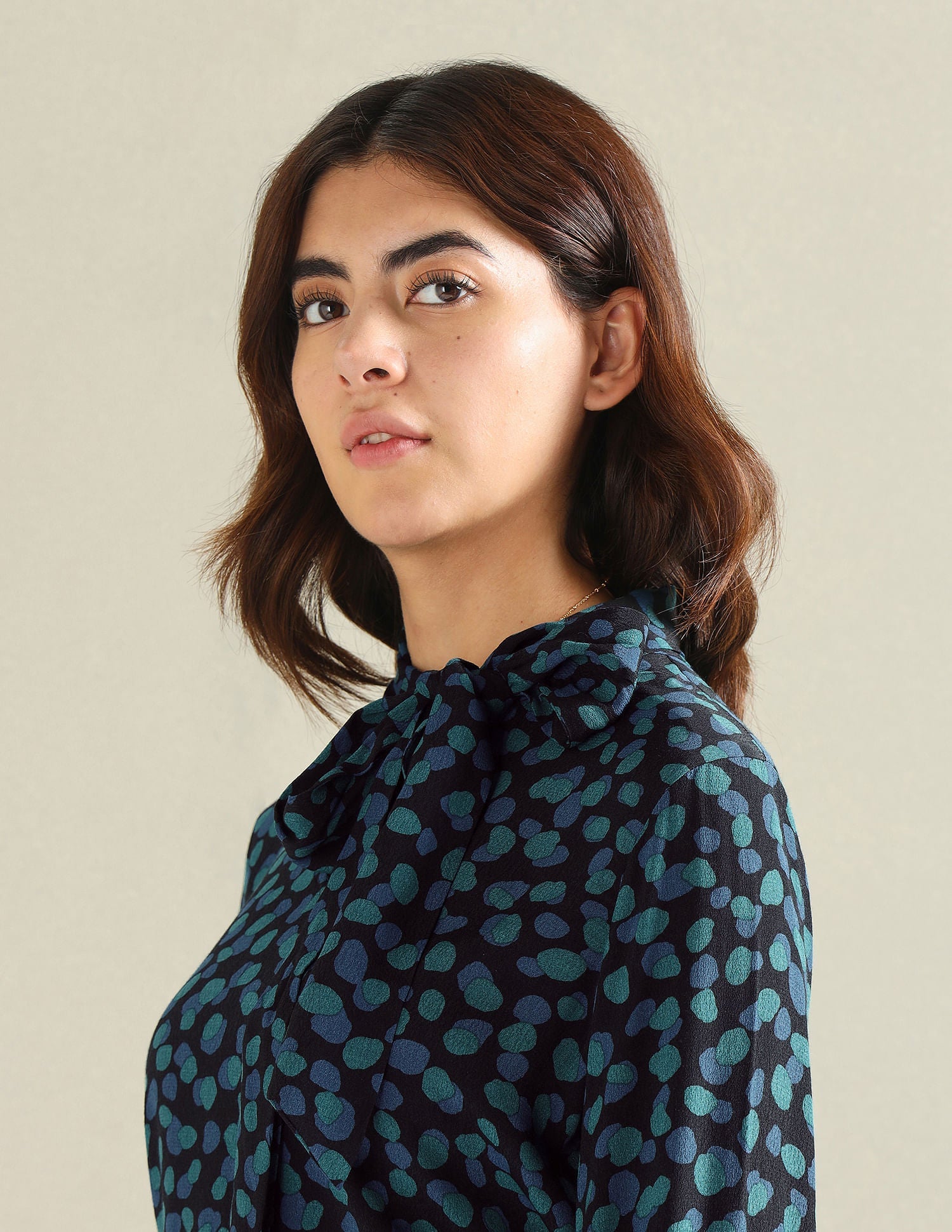 Abstract Print Bow Collar Top Blue - uspoloassn-test.in | Large
