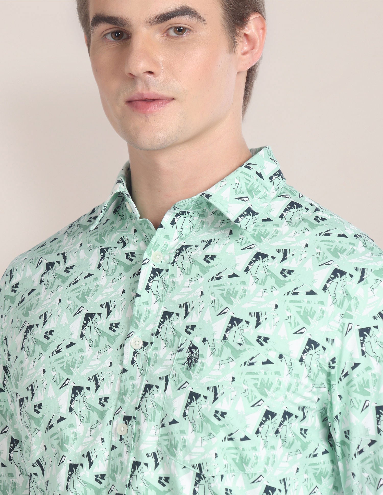 Abstract Print Cotton Shirt Green - uspoloassn-test.in | Large