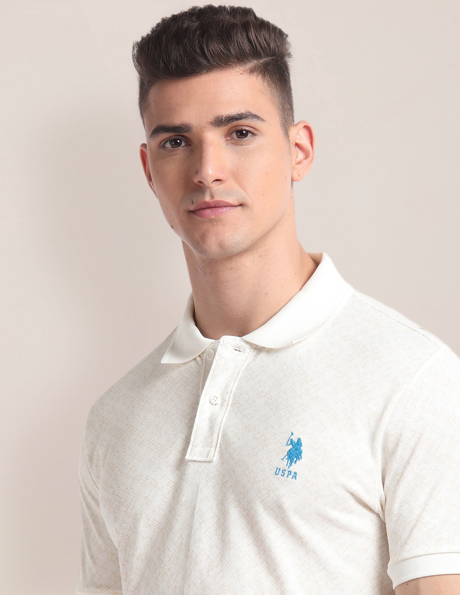 Abstract Print Slim Polo Shirt Beige - uspoloassn-test.in | Large