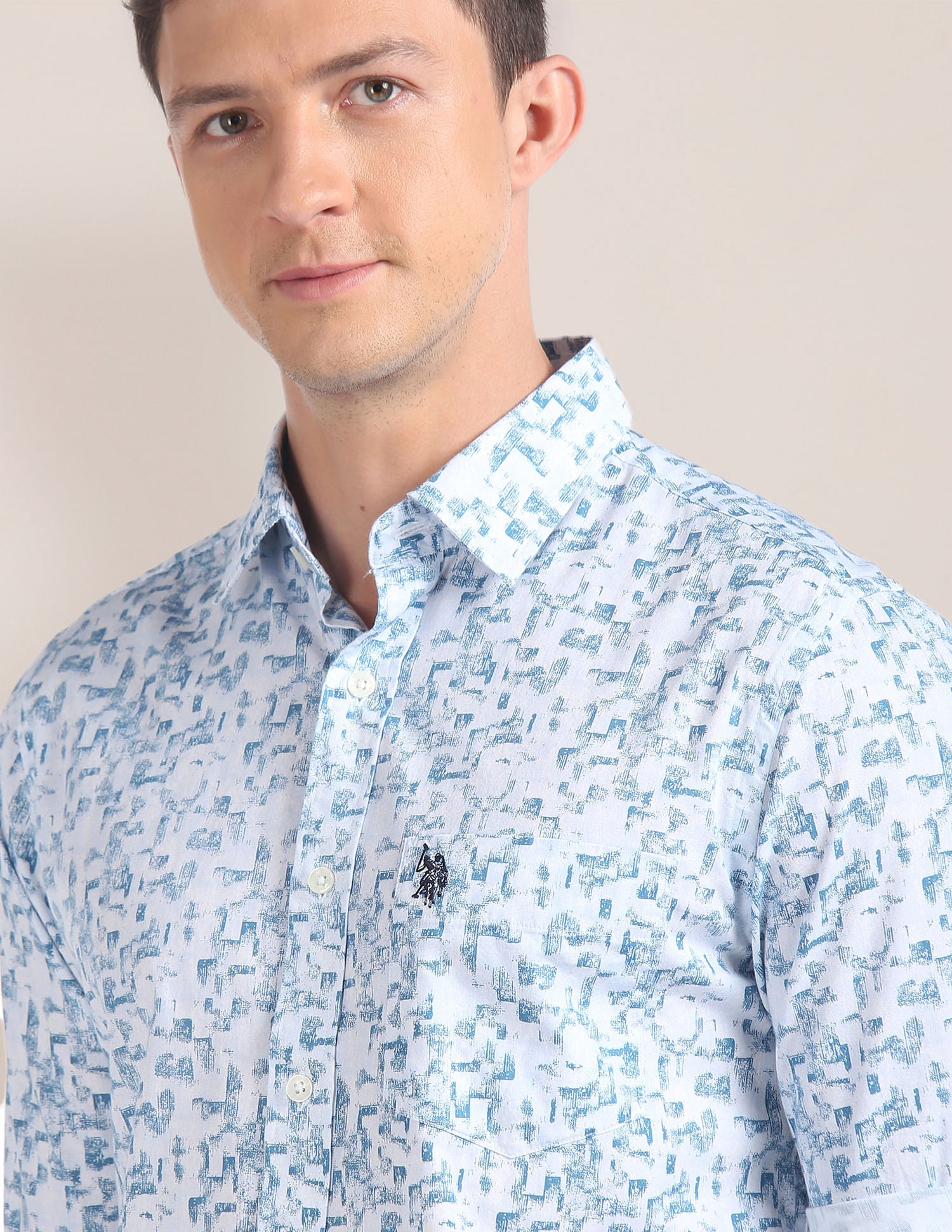 Abstract Print Cotton Shirt Light Blue - uspoloassn-test.in | Large