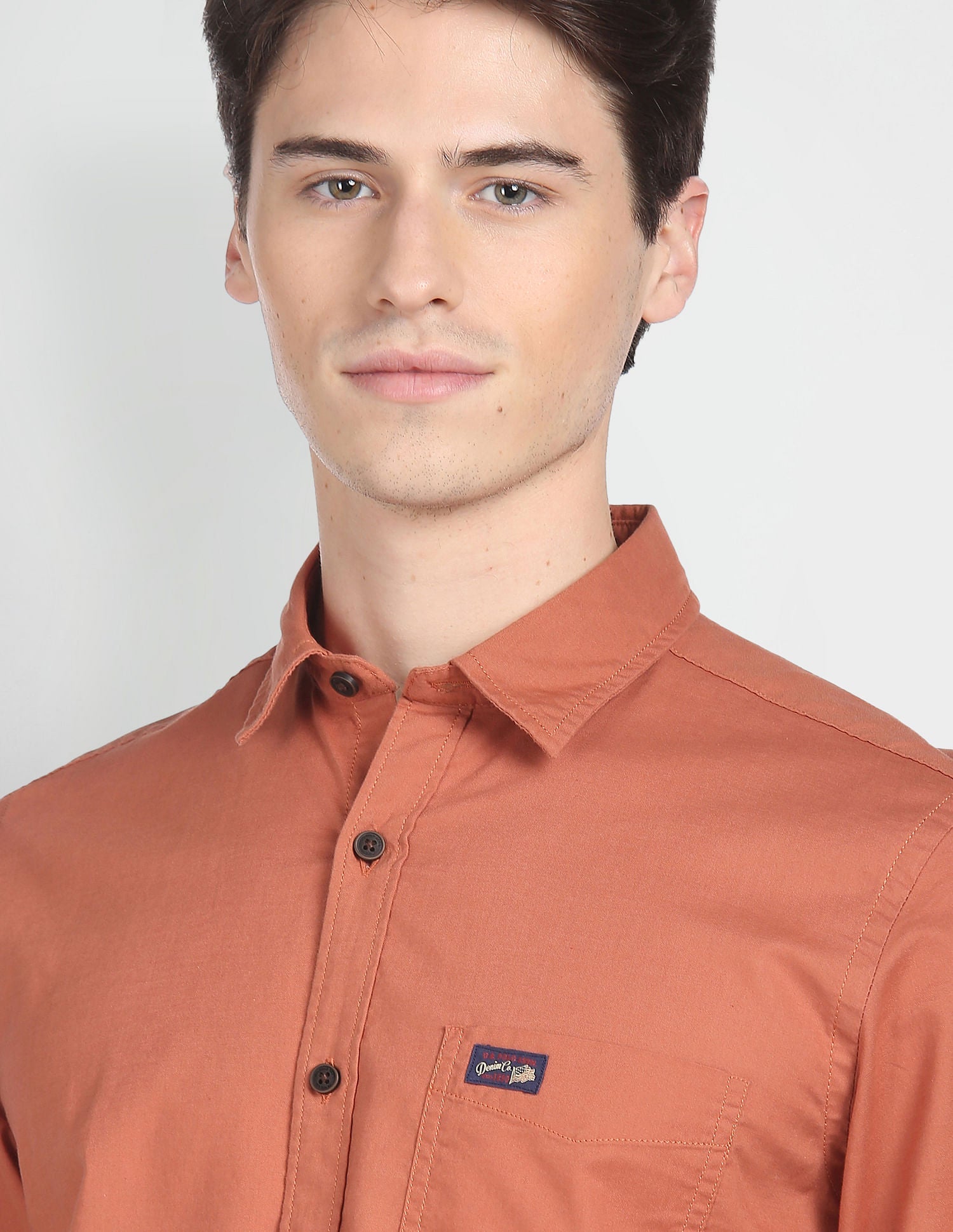 Abstract Check Twill Cotton Casual Shirt Orange - uspoloassn-test.in | Large