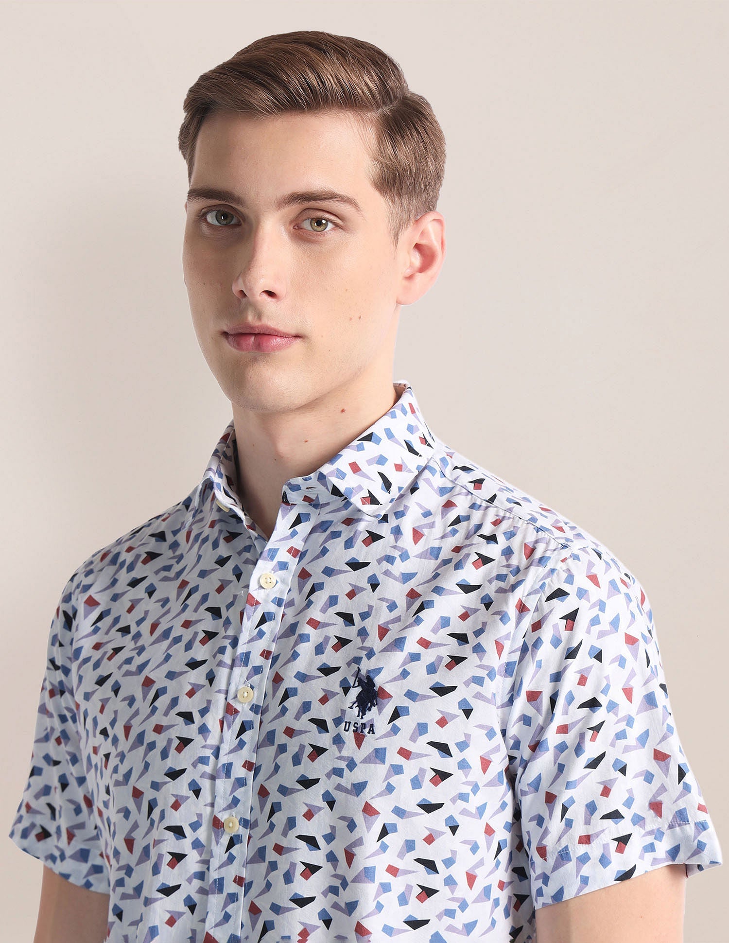 Abstract Print Twill Shirt Blue - uspoloassn-test.in | Large