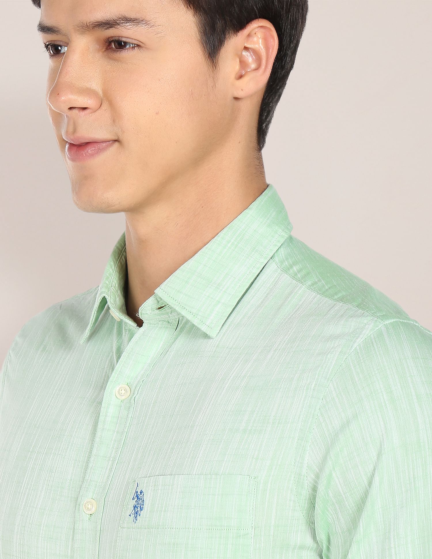 Abstract Tailored Regular Fit Cotton Casual Shirt Green - uspoloassn-test.in | Large