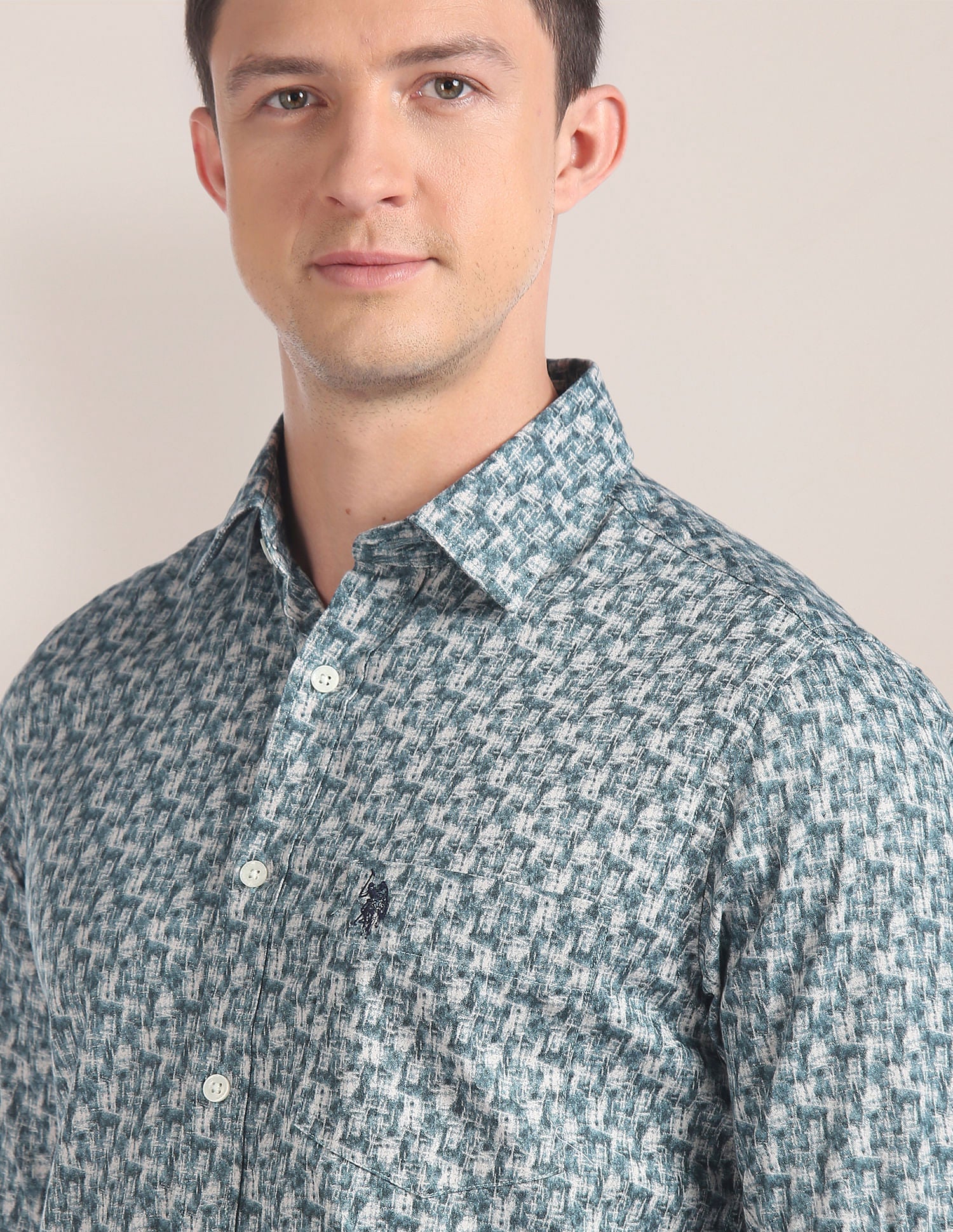 Abstract Print Cotton Twill Shirt Green - uspoloassn-test.in | Large