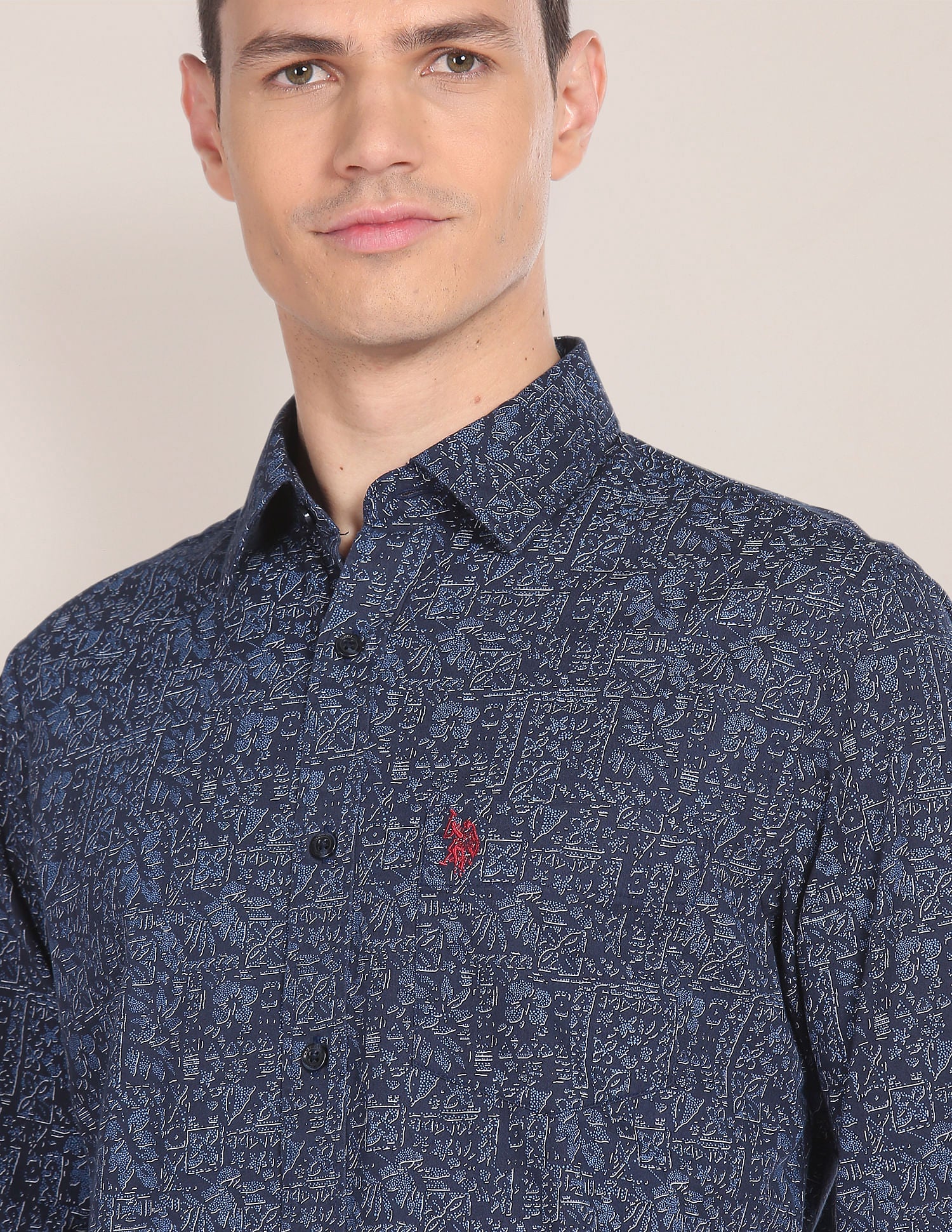 Abstract Print Cotton Shirt Navy - uspoloassn-test.in | Large