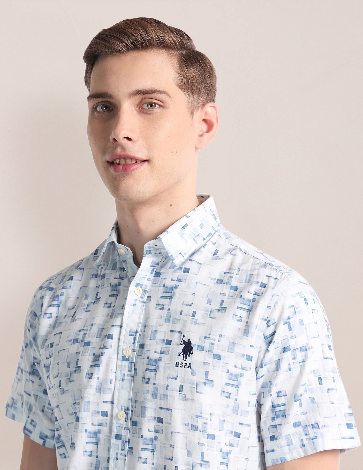 Abstract Print Twill Shirt Blue - uspoloassn-test.in | Large