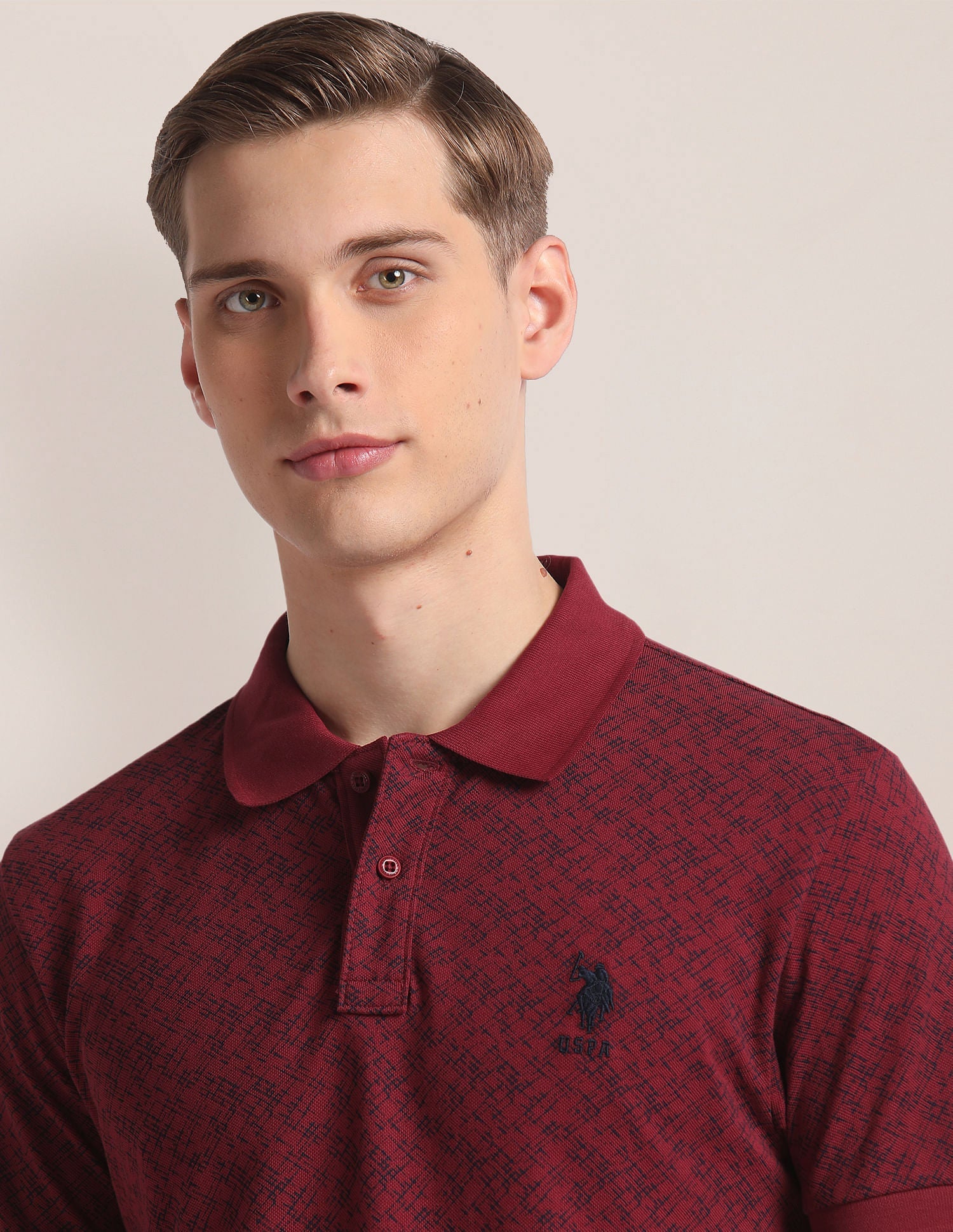 Abstract Print Cotton Polo Shirt Red - uspoloassn-test.in | Large