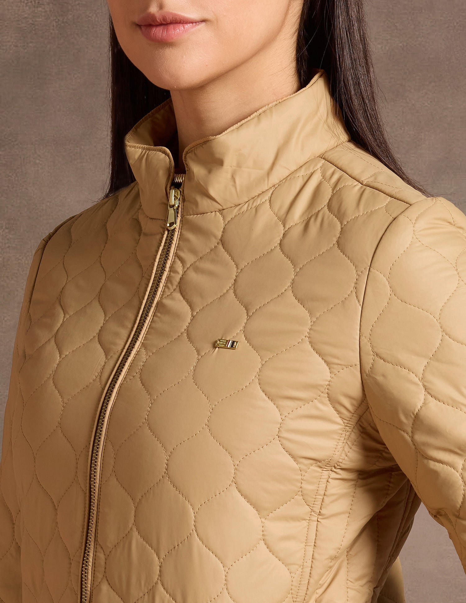 High Neck Puffer Jacket Beige - uspoloassn-test.in | Large