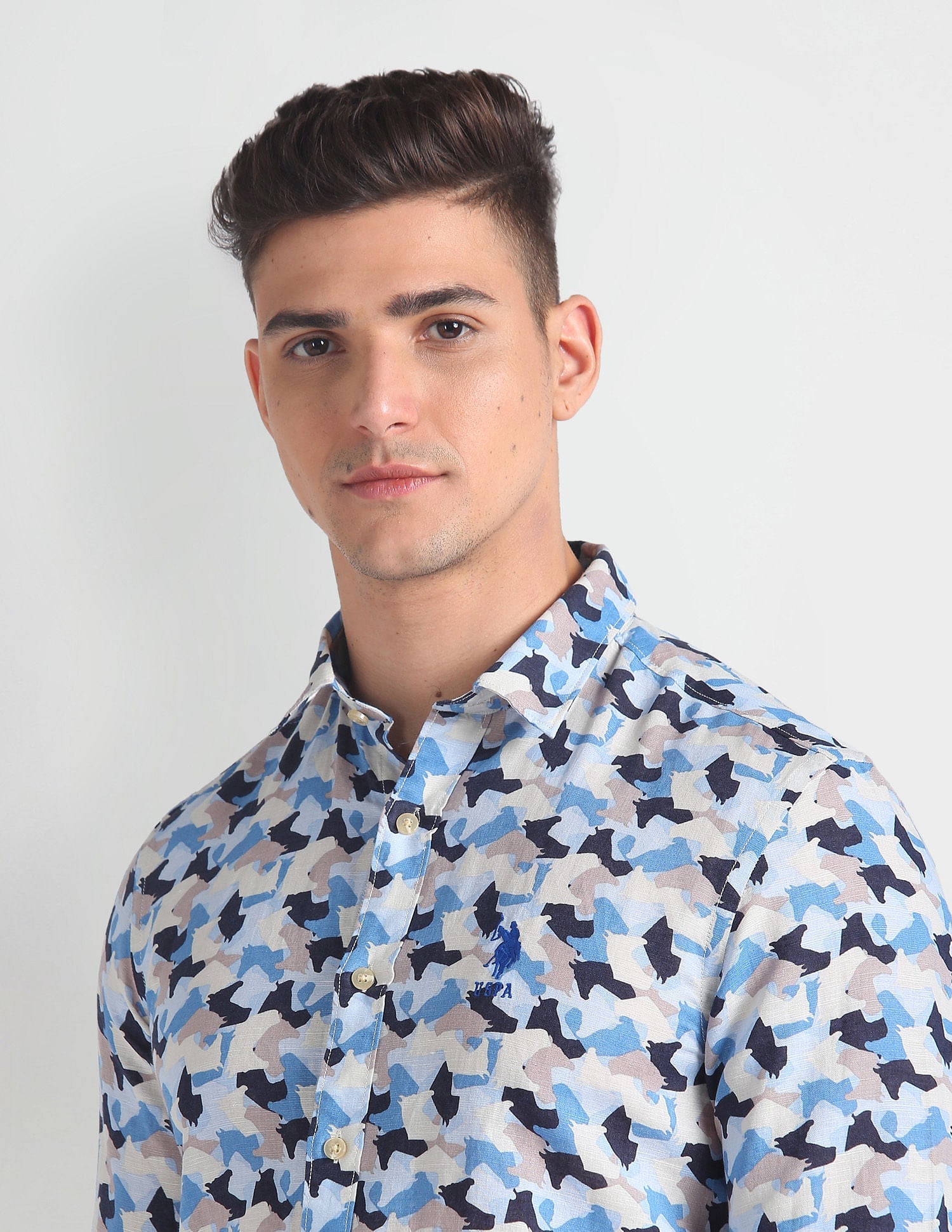 Abstract Print Slim Fit Shirt Blue - uspoloassn-test.in | Large