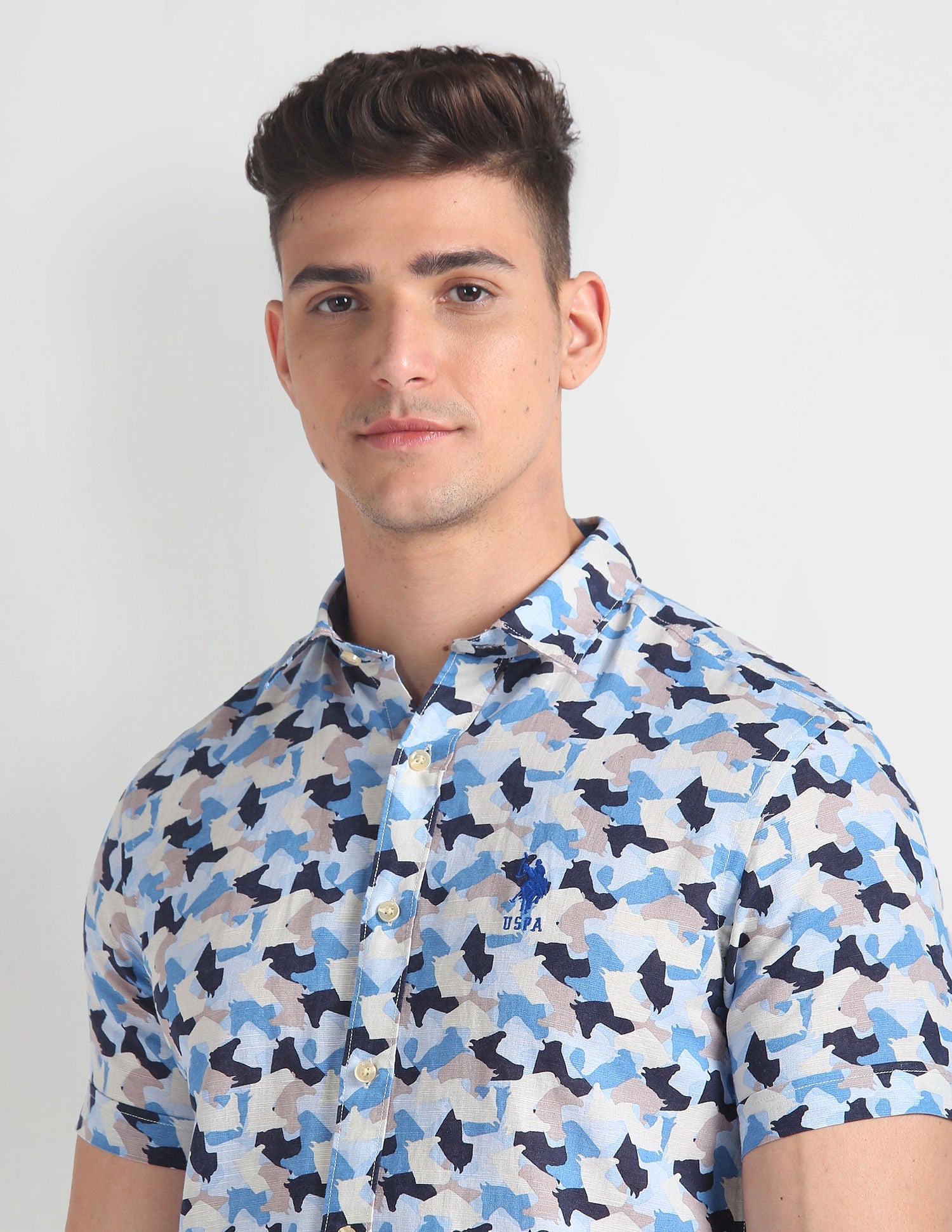 Abstract Print Slim Fit Shirt Blue - uspoloassn-test.in | Large