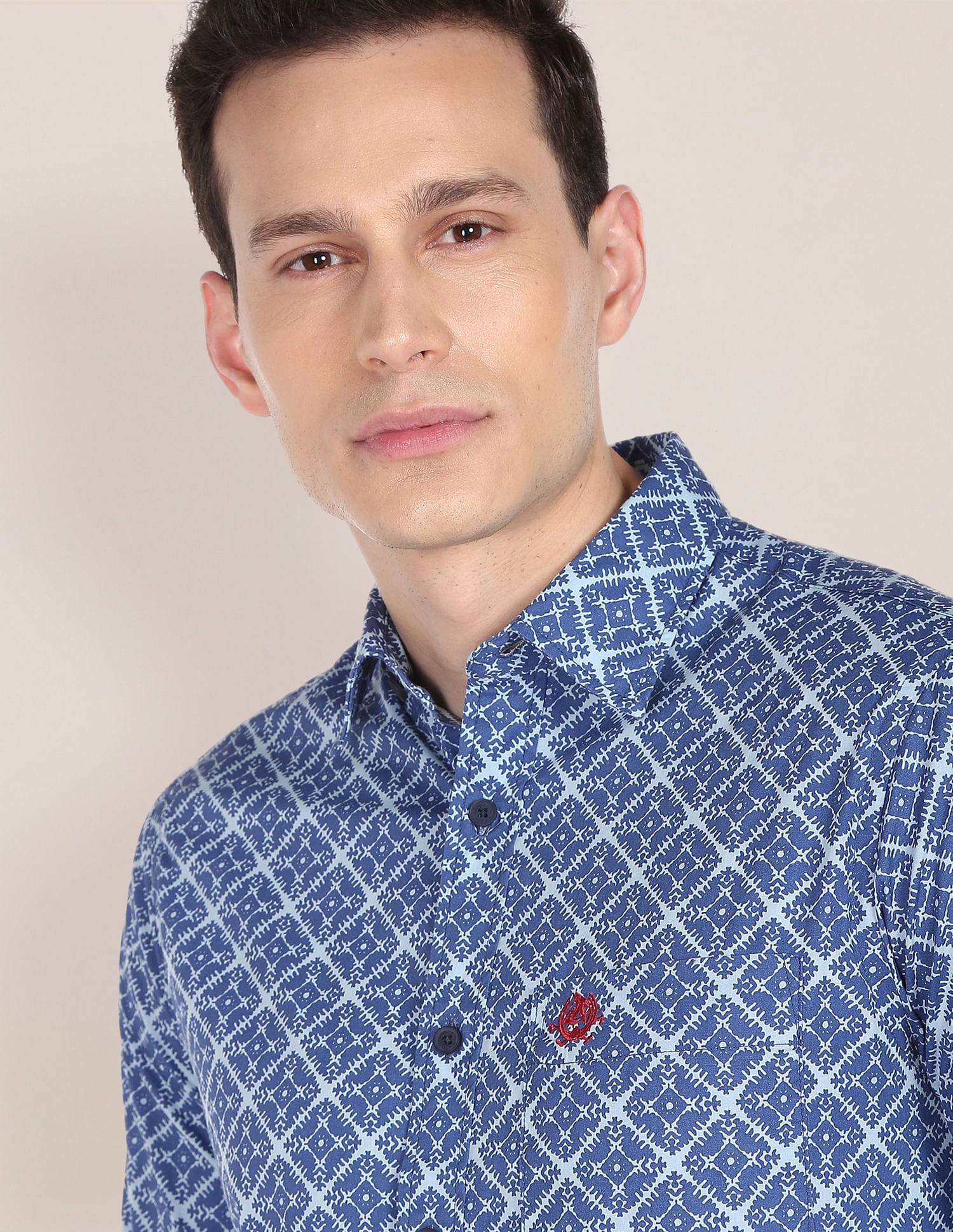 Abstract Print Premium Cotton Casual Shirt Blue - uspoloassn-test.in | Large