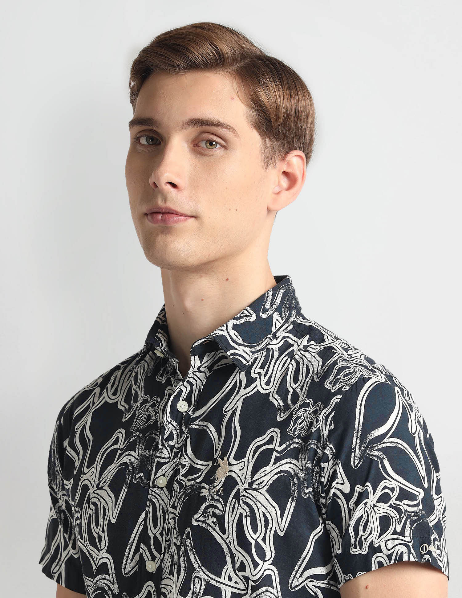 Abstract Print Slim Fit Shirt Black - uspoloassn-test.in | Large