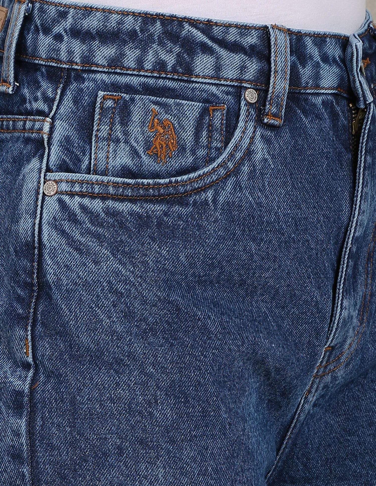 Acid Wash Unfinished Hem Wide Leg Jeans Dark Blue - uspoloassn-test.in | Large