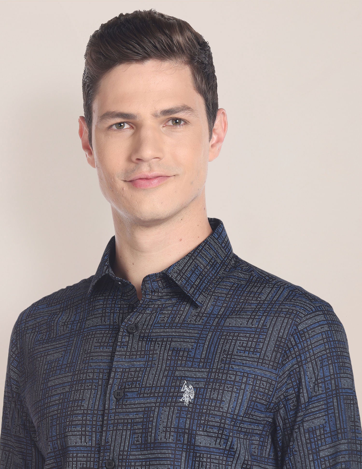 Abstract Print Tailored Shirt Black - uspoloassn-test.in | Large