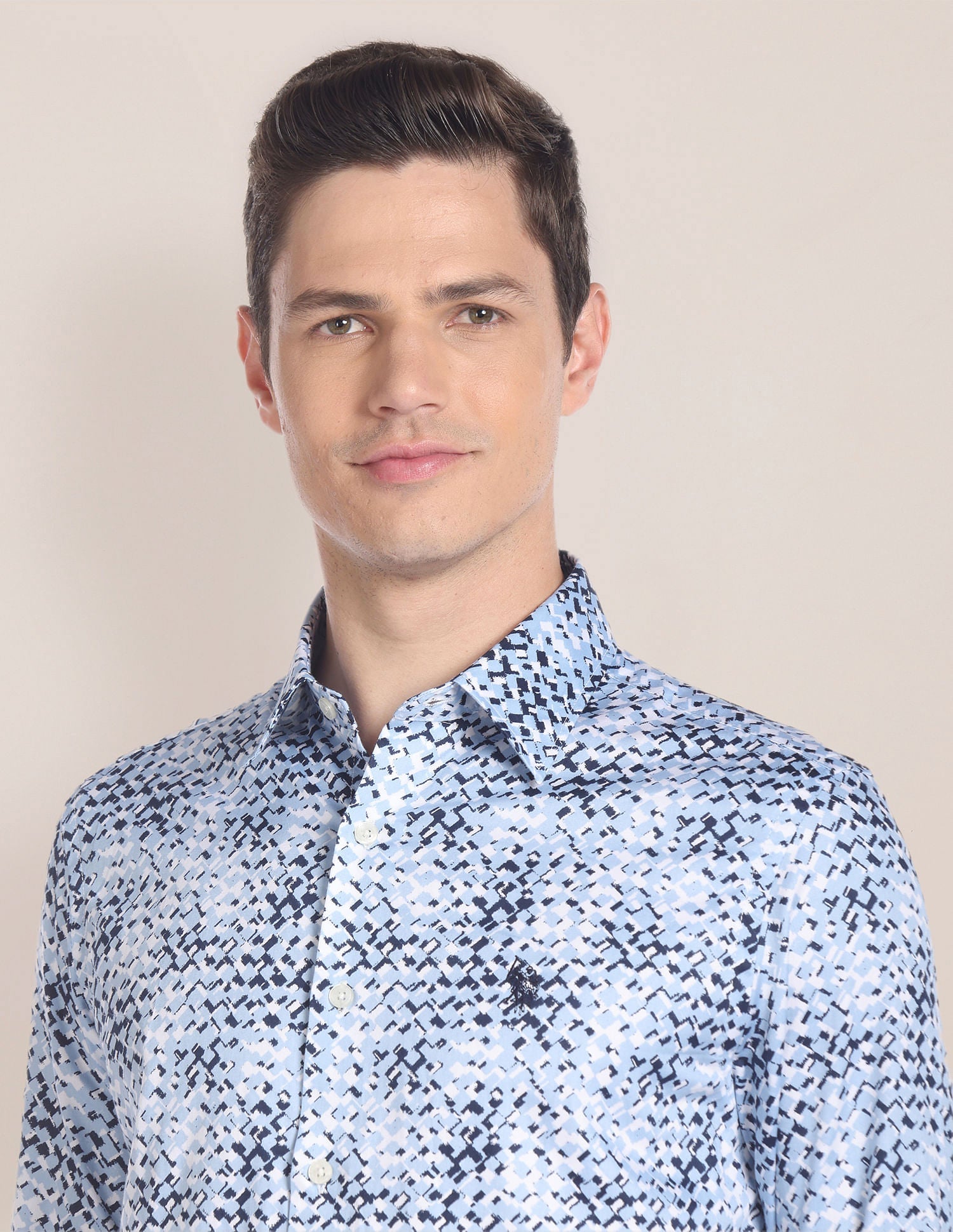 Abstract Print Sateen Shirt Light Blue - uspoloassn-test.in | Large