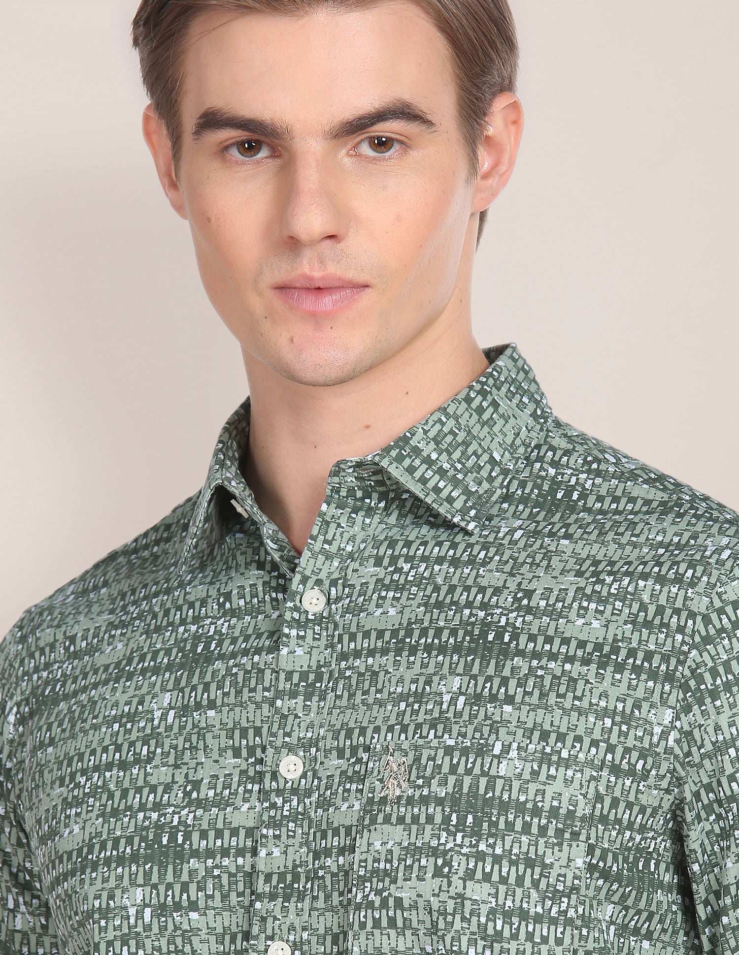 Abstract Print Cotton Twill Shirt Green - uspoloassn-test.in | Large