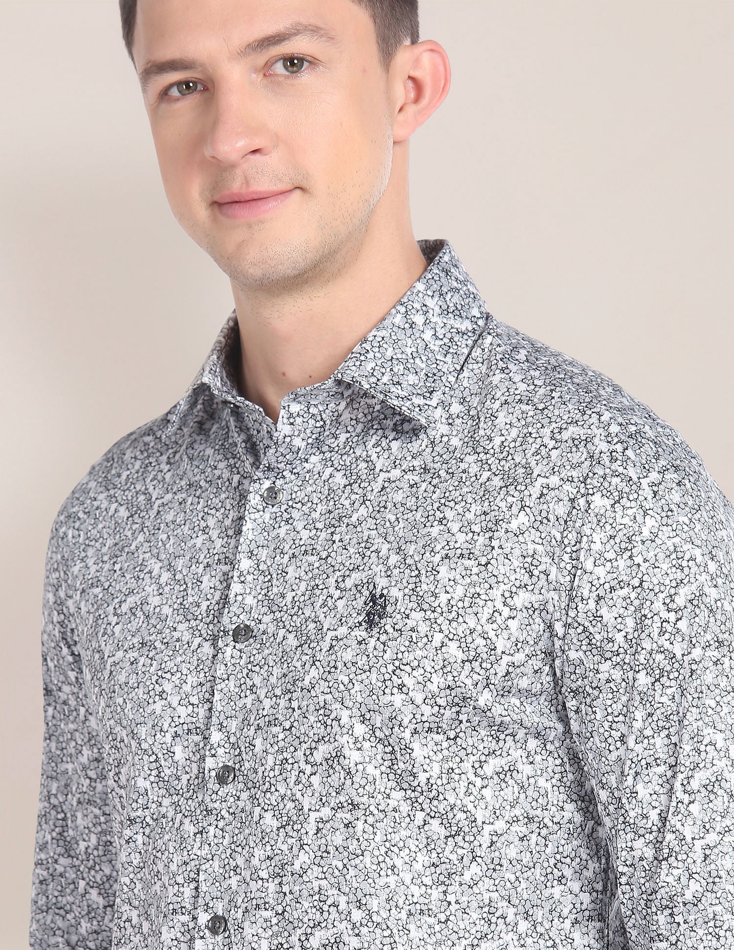 Abstract Print Twill Shirt Grey - uspoloassn-test.in | Large